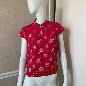 MONSOON NEW! Vintage! Bright Pink & Gold Silk Embroidered Beaded Asian Blouse 8